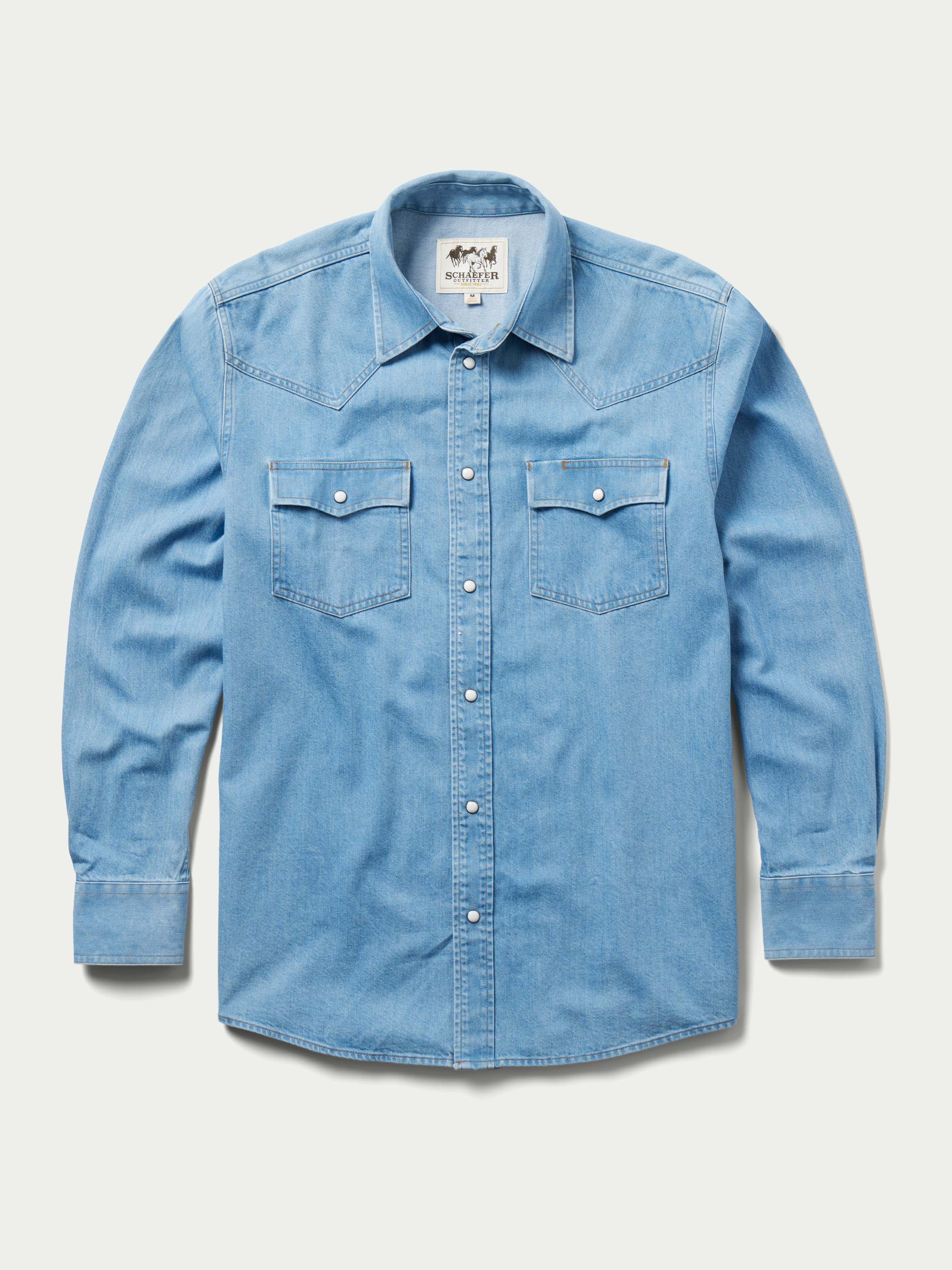 light denim dress shirt Classic Western Denim Snap Shirt, Light Wash / L