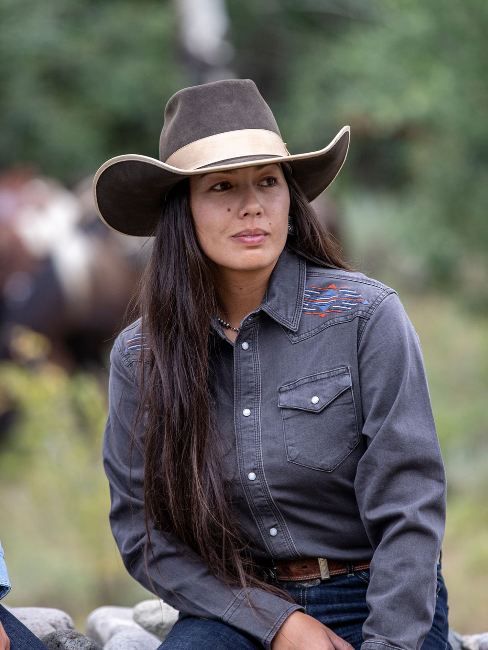 Women's Embroidered Denim Snap Shirt - Schaefer Outfitter