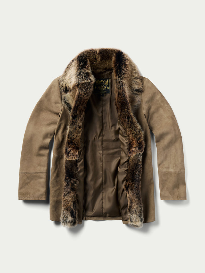 Women's Suede Coat With Toscana Shearling Collar - Schaefer Outfitter