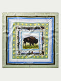 Wild rag scarf featuring buffalo illustration inside patterned frame