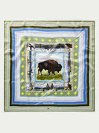 Wild rag scarf featuring buffalo illustration inside patterned frame