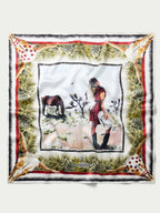 Southwest Spirit wild rag square fold with central cowboy scene, palm border, red edge