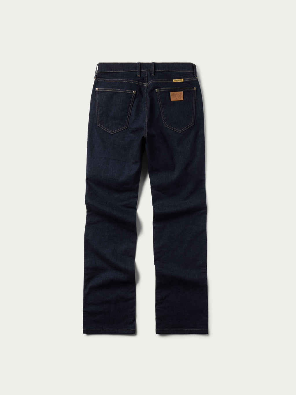 Dark rinse boot cut denim jeans, flat front with button closure