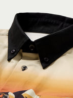 90's button-down collar detail with black contrast and dark buttons