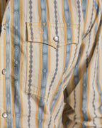 Cotton snap shirt chest pocket with snap buttons, blue-and-white striped yoke