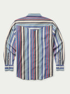 Western snap shirt in multicolor vertical stripe print, long sleeves, button cuffs
