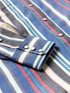Western snap shirt detail: striped fabric with snap cuffs and rolled sleeve cuff buttons