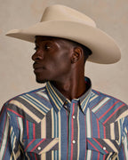 Western stretch snap shirt, multicolor striped front with snap buttons and pointed yokes