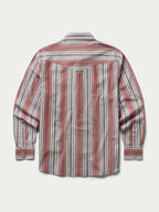 Western striped snap shirt with long sleeves and back yoke panel
