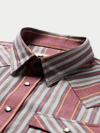 Western snap shirt collar and placket with striped trim and silver snaps