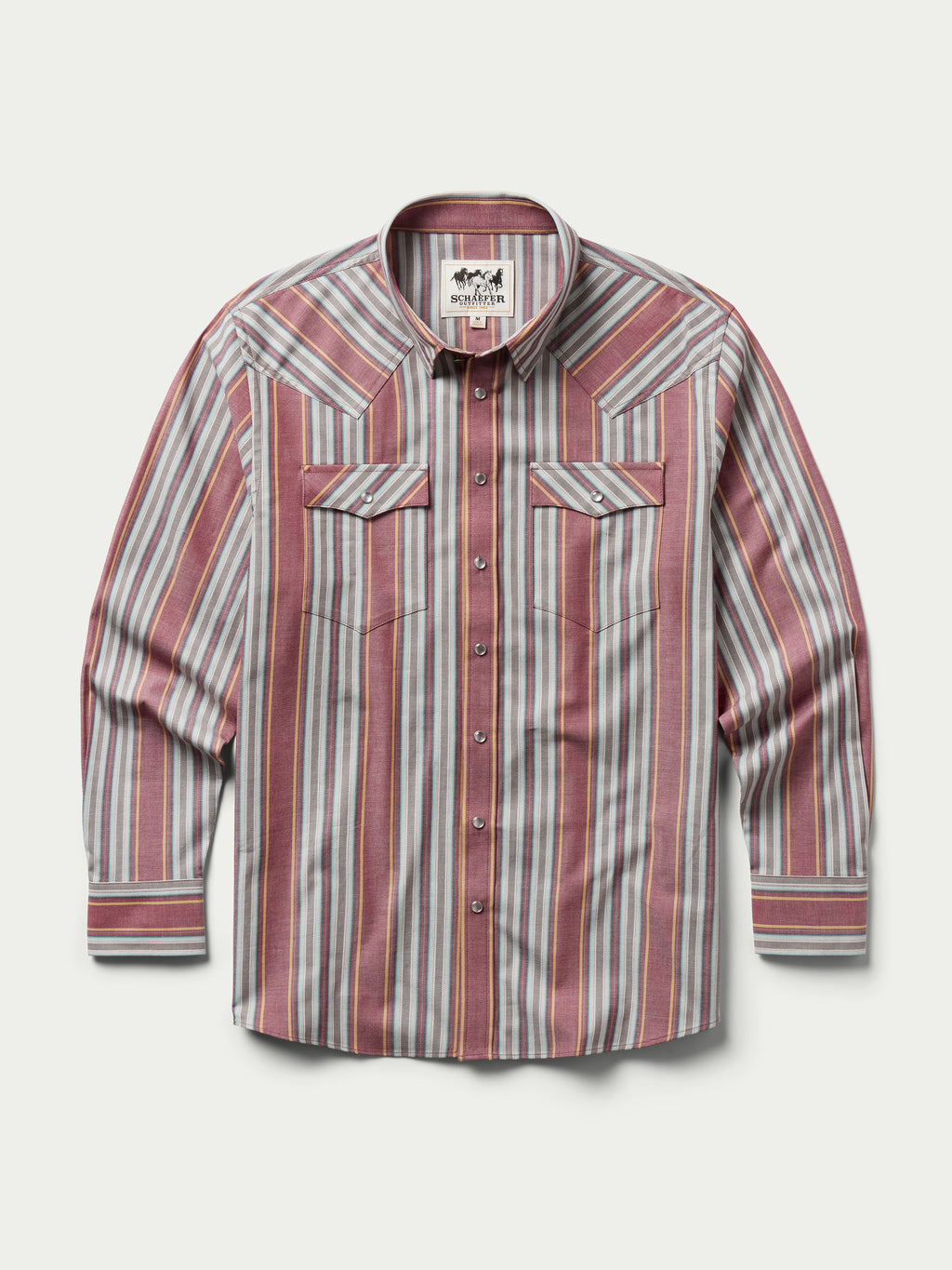 Western striped snap shirt with two flap chest pockets and silver snap front