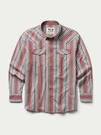 Western striped snap shirt with two flap chest pockets and silver snap front