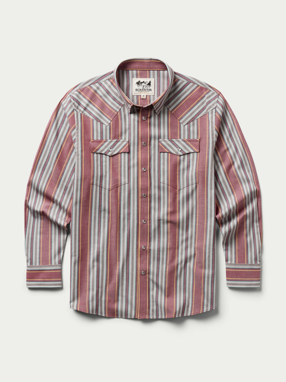Western striped snap shirt with two flap chest pockets and silver snap front