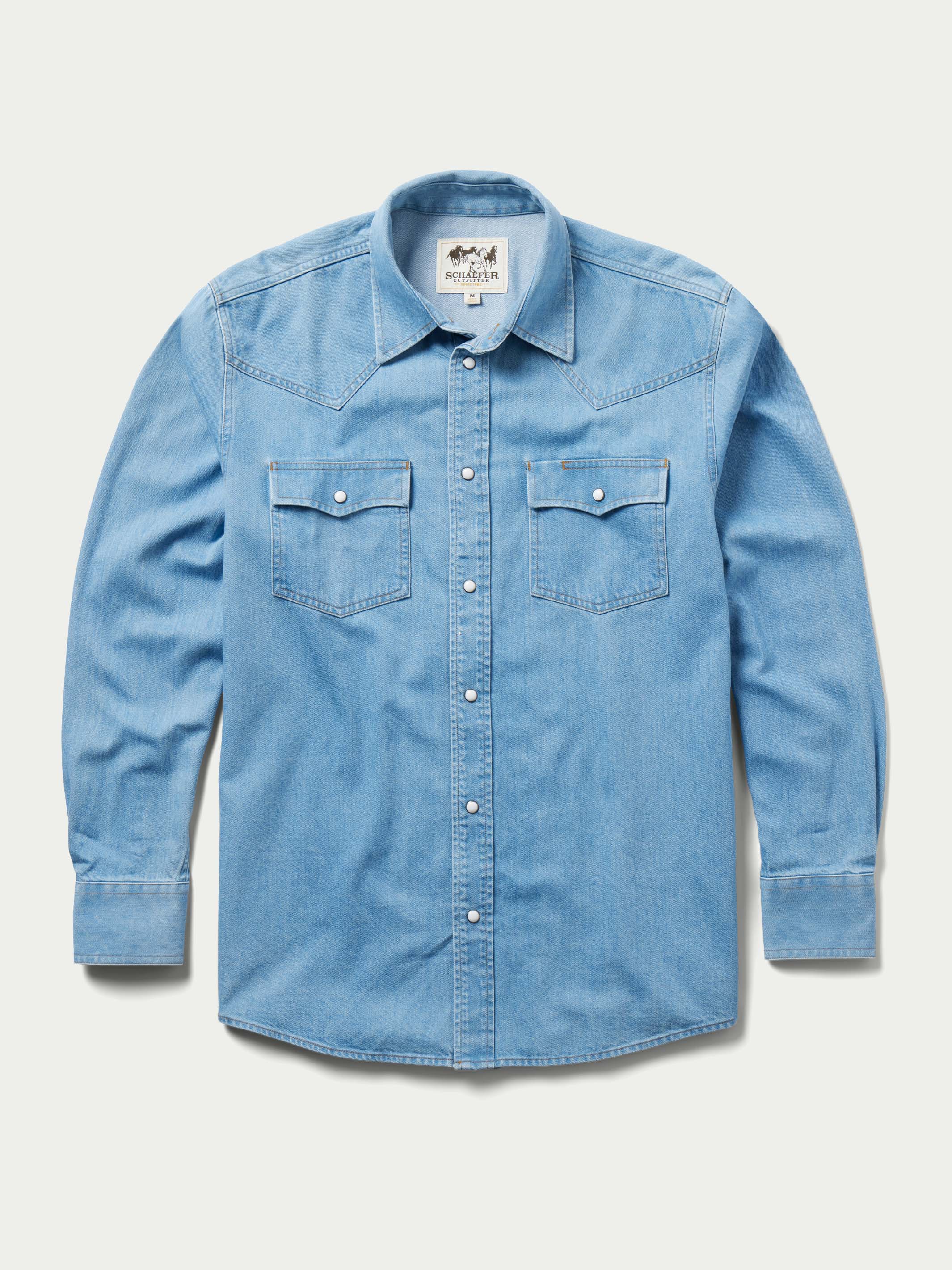 Mens denim snap on sale shirt