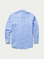 Light blue western button-down shirt back view with buttoned cuffs