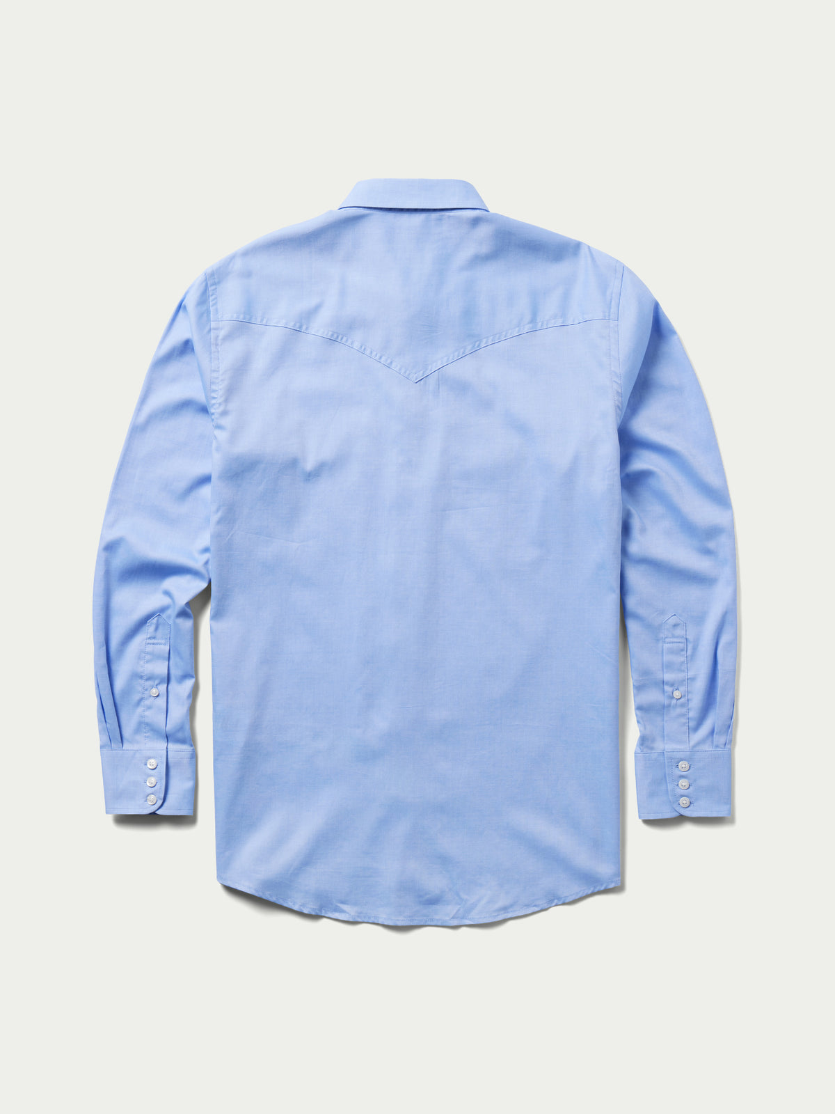 Light blue western button-down shirt back view with buttoned cuffs