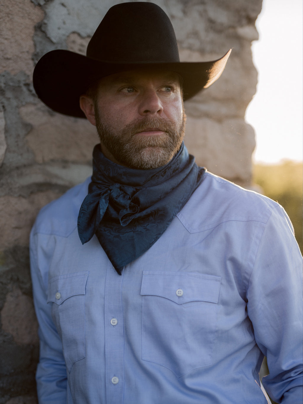 Light blue western button-down shirt with buttoned front and chest pockets