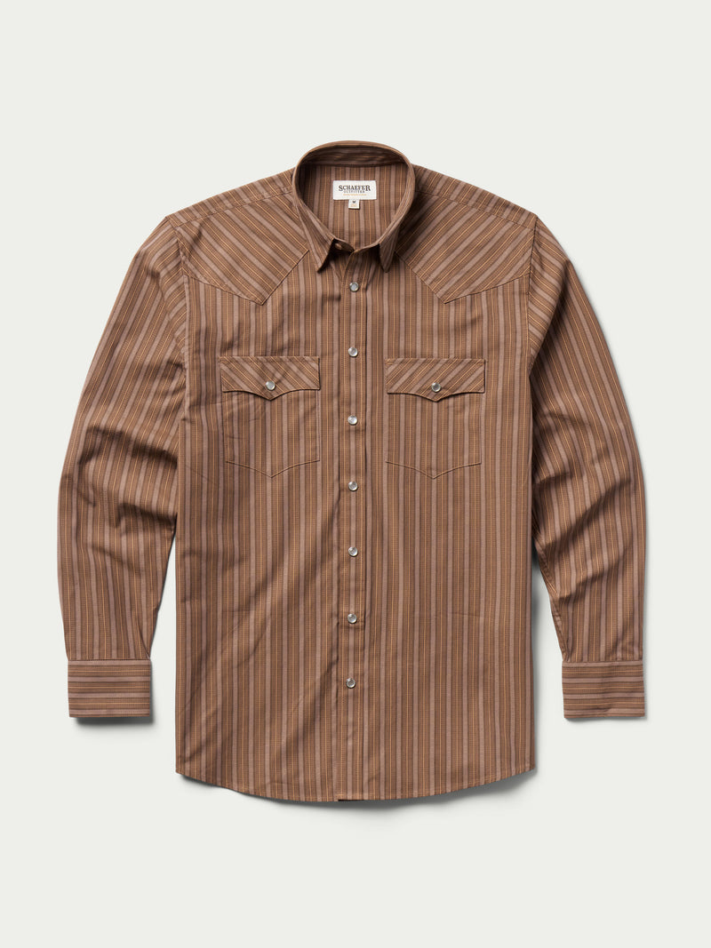 Western striped snap button-down shirt with pointed yoke and two chest pockets