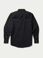 Black western snap shirt back view with yoke seam and long sleeves