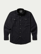 Black western snap shirt with button front, snap-flap chest pockets, and long sleeves