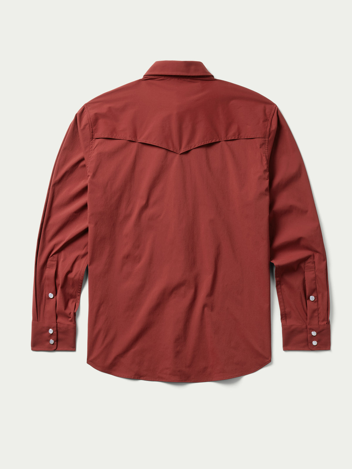 Oxblood western snap button shirt with long sleeves and rear yoke detail