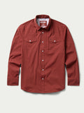 Oxblood western snap shirt with two chest pockets and long sleeves