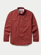 Oxblood western snap shirt with two chest pockets and long sleeves