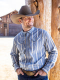 RangeTek western snap shirt in light blue stripe pattern with snap button front
