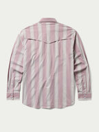Men's pink striped button-up shirt, back view, long sleeves