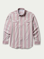 Men's pink striped button-up shirt with long sleeves and button front