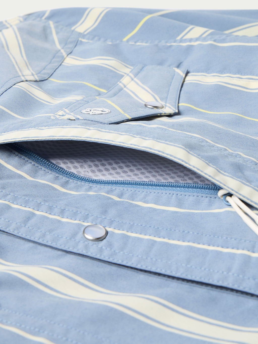 RangeTek western snap shirt close-up of drawstring placket and striped fabric