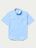 Sky blue short-sleeve western snap shirt with two chest pockets and snap front