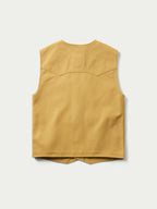 Suntan brushcloth vest with V-neck and front button placket, chest flap pockets