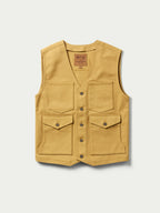 Suntan brushcloth vest with five-button front and two flap chest pockets
