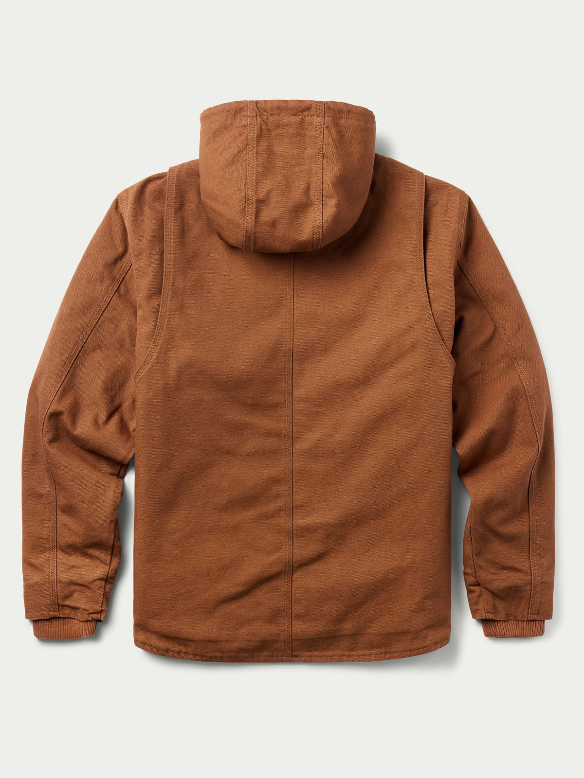 Russet hooded canvas jacket back view with full-length zipper