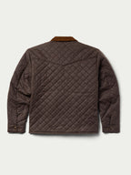 Dark brown quilted jacket, back view with diamond quilting and full sleeves