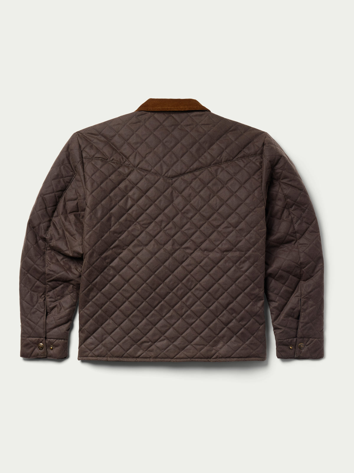 Dark brown quilted jacket, back view with diamond quilting and full sleeves