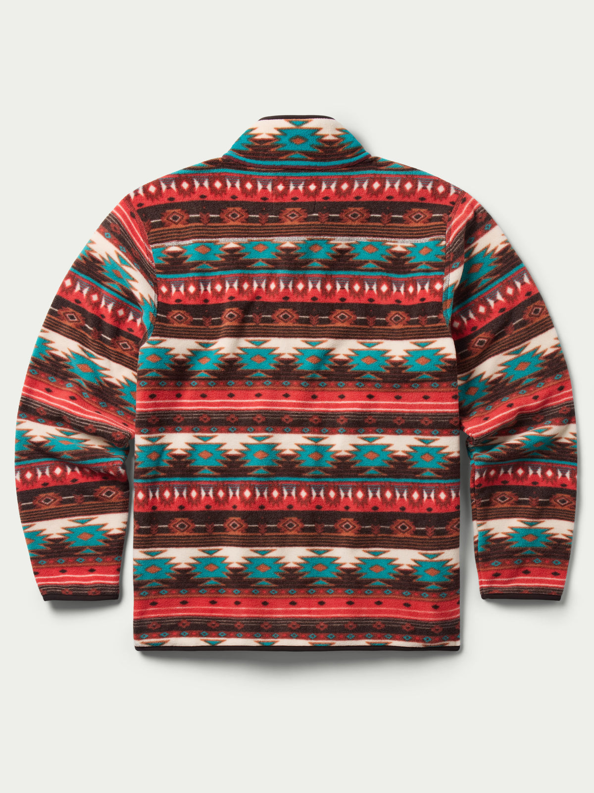 Patterned full-zip fleece jacket back view with high collar