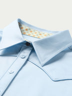 Light blue Reata button-up shirt collar with patterned inner lining and stitched yoke