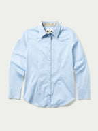 Light blue Reata button-up shirt, front view with button placket and structured collar