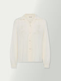 Vintage white button-up blouse with stand collar and embroidered chest panels