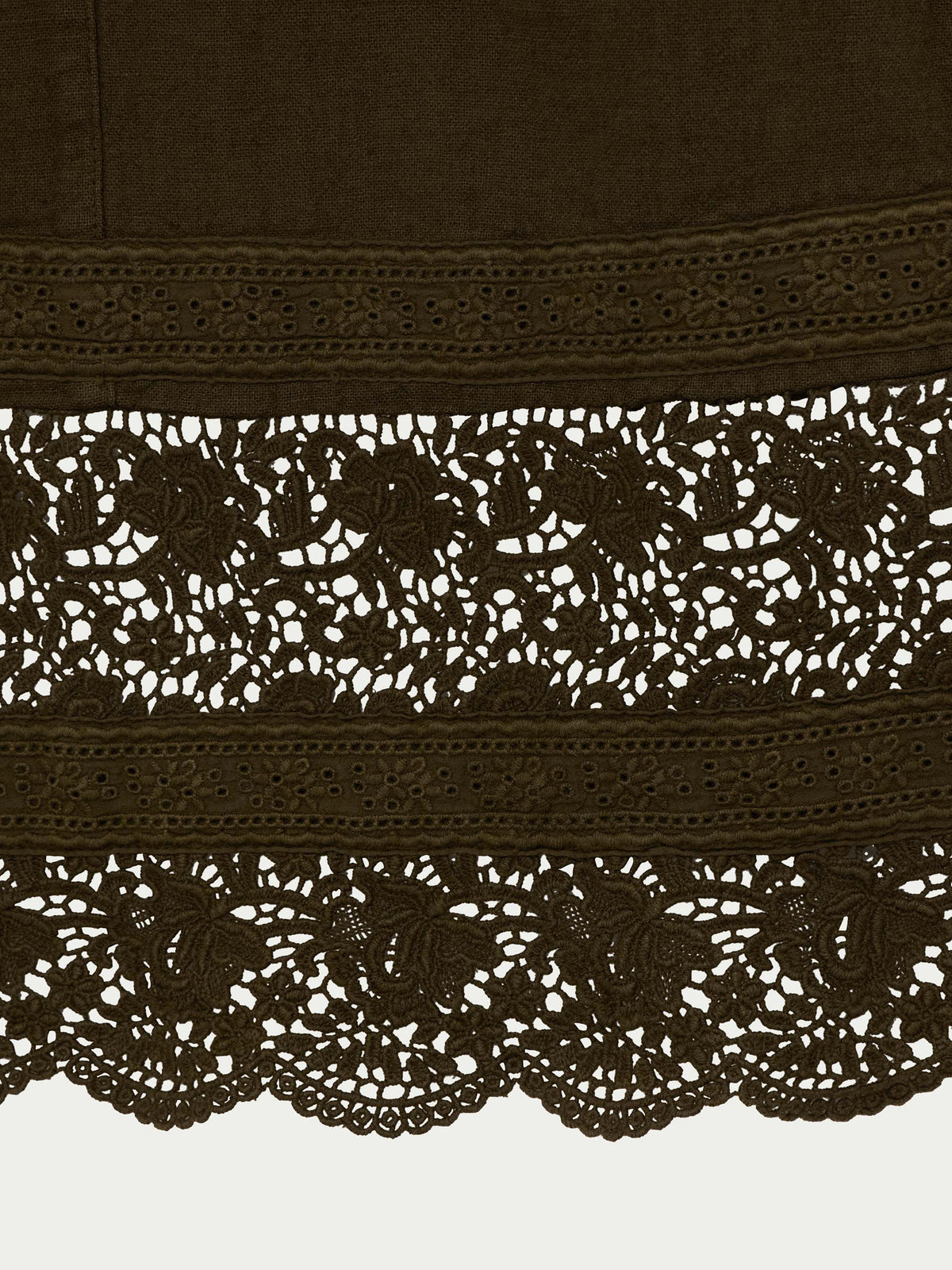 Olive lace hem trim with scalloped crochet pattern