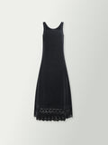 Washed black sleeveless maxi dress with button front and lace-trim hem