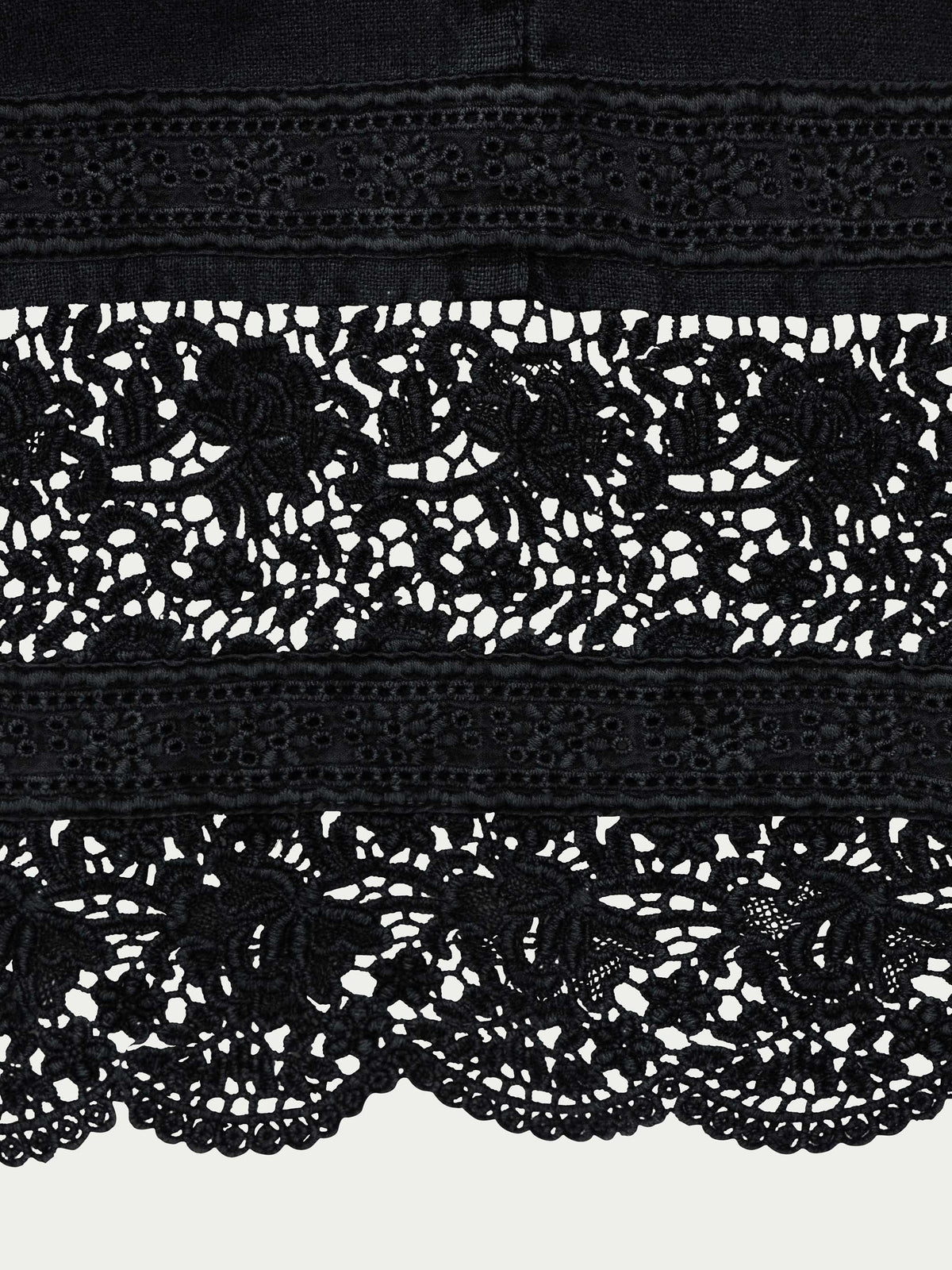Washed black lace-trim hem with scalloped lace panel detail