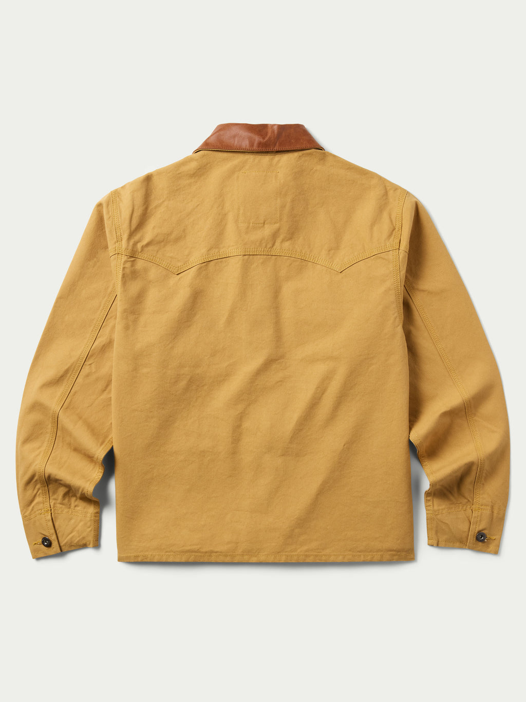 Suntan brush jacket with tan-brown collar and snap button front