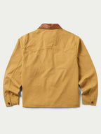 Suntan brush jacket with tan-brown collar and snap button front