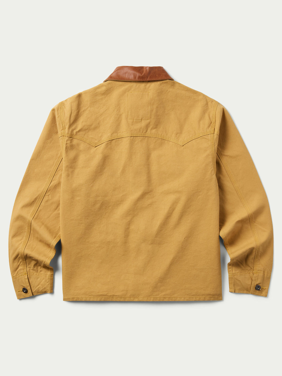 Suntan brush jacket with tan-brown collar and snap button front
