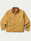 Suntan brush jacket with front flap pockets and snap button closure