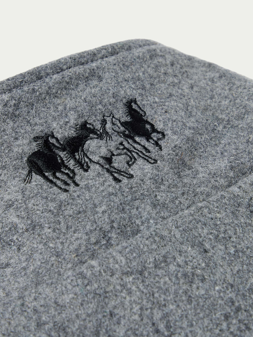Heather gray wool jacket with black horse logo embroidery on chest