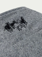 Heather gray wool jacket with black horse logo embroidery on chest